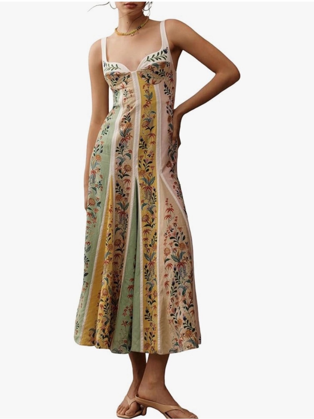 Floral Panel Midi Dress in Pastel Stripe.